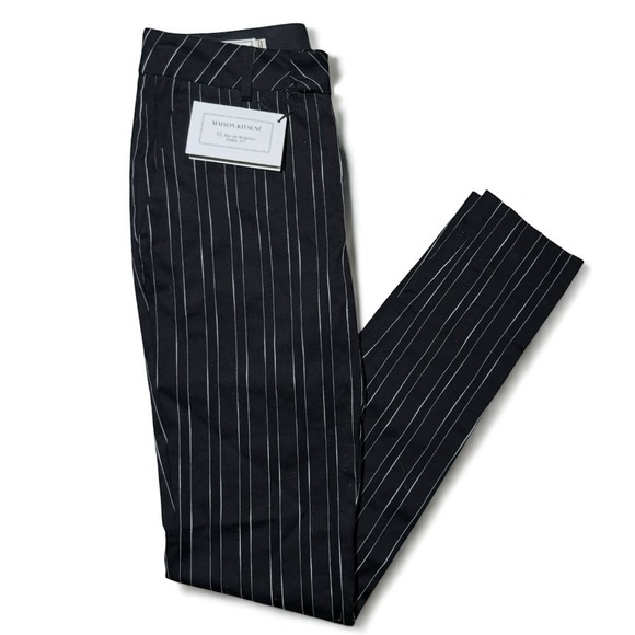 NWT MAISON KITSUNE Pinstriped Tapered Black Trousers - Picture 2 of 6